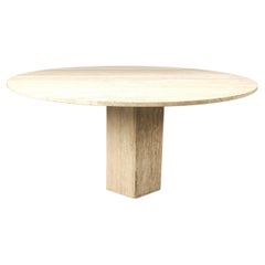 Vintage round travertine dining table, 1970s