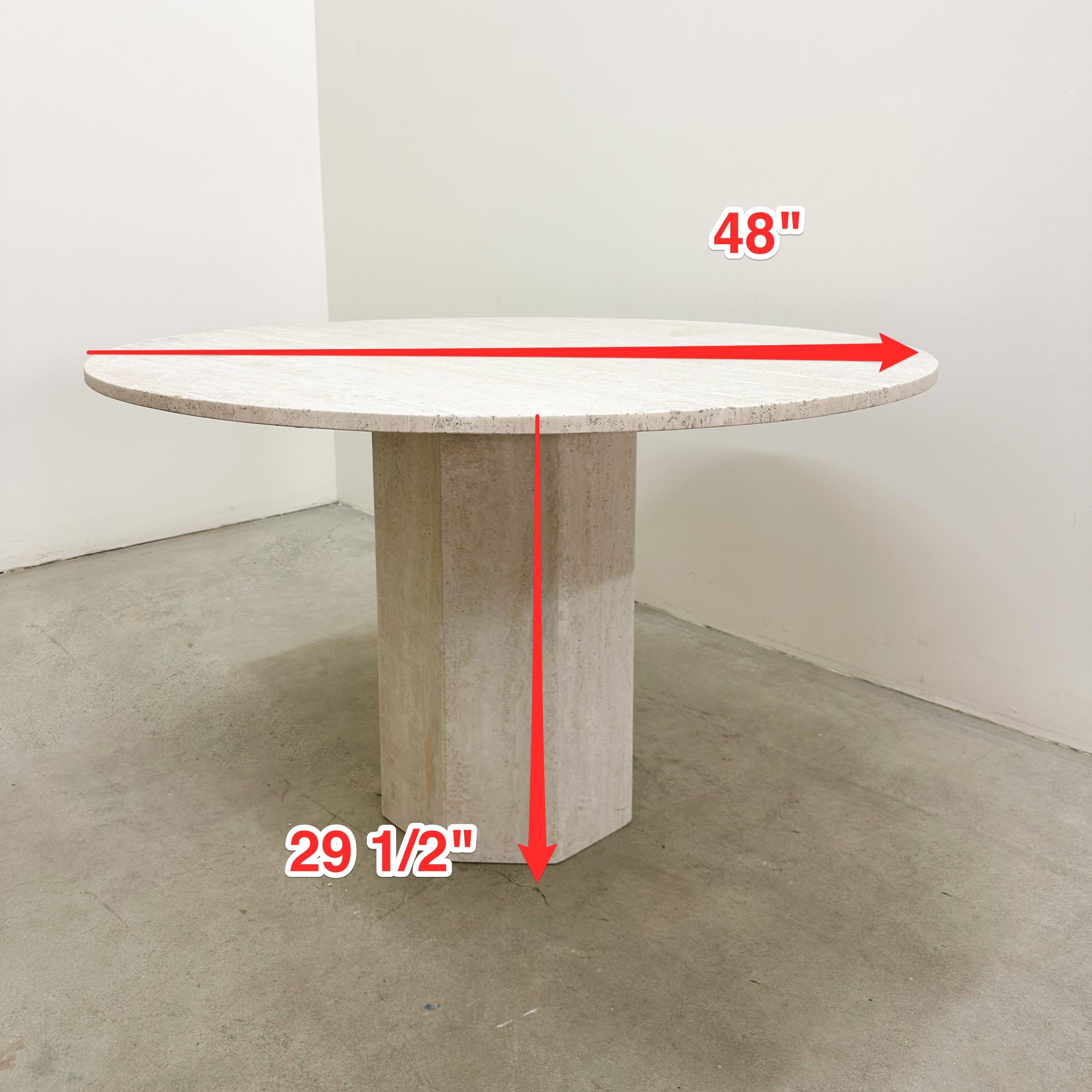 Vintage 1970s Round Travertine Dining Table, MCM, 48” Pedestal Base 5