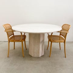 Vintage 1970s Round Travertine Dining Table, MCM, 48” Pedestal Base