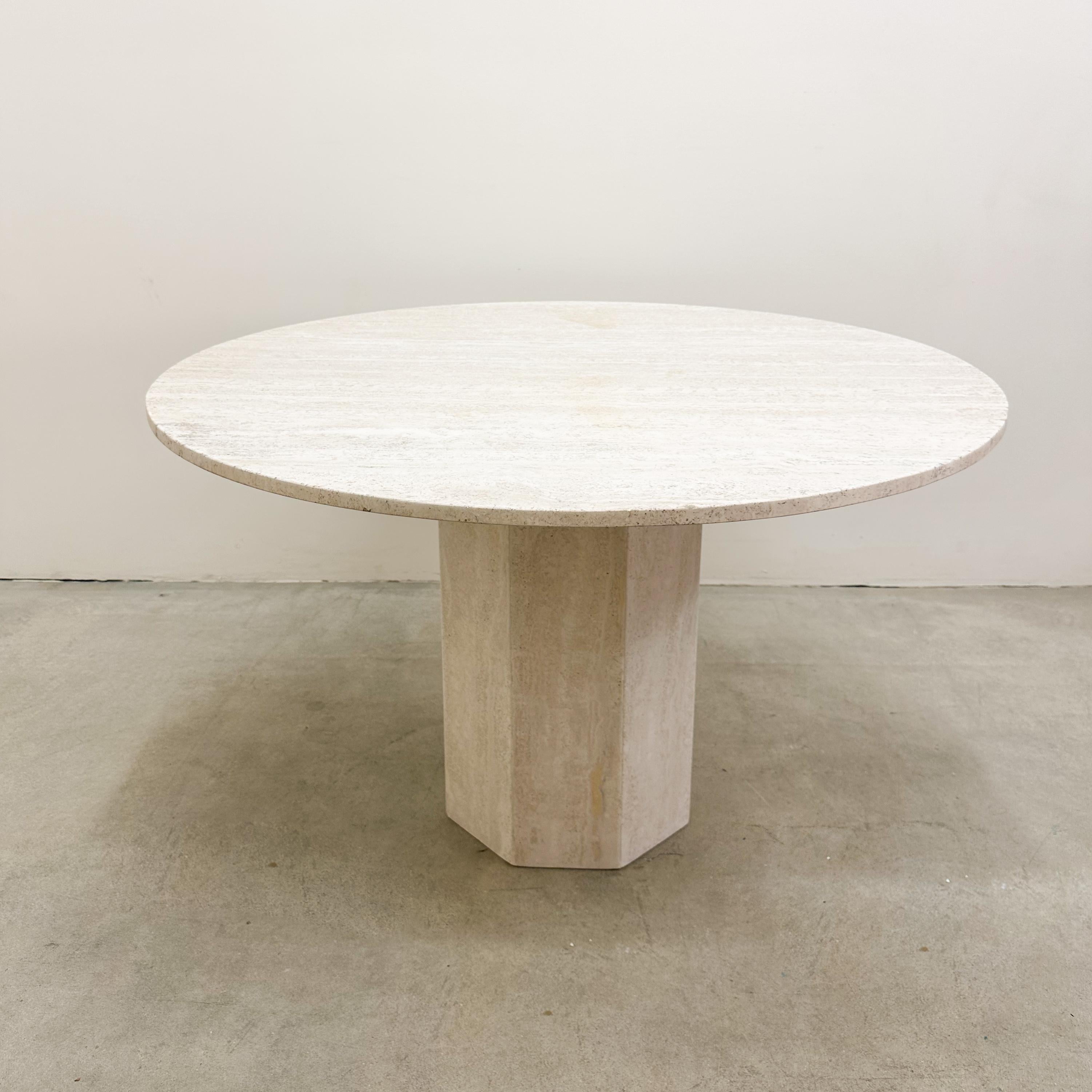 Unknown Vintage 1970s Round Travertine Dining Table, MCM, 48” Pedestal Base