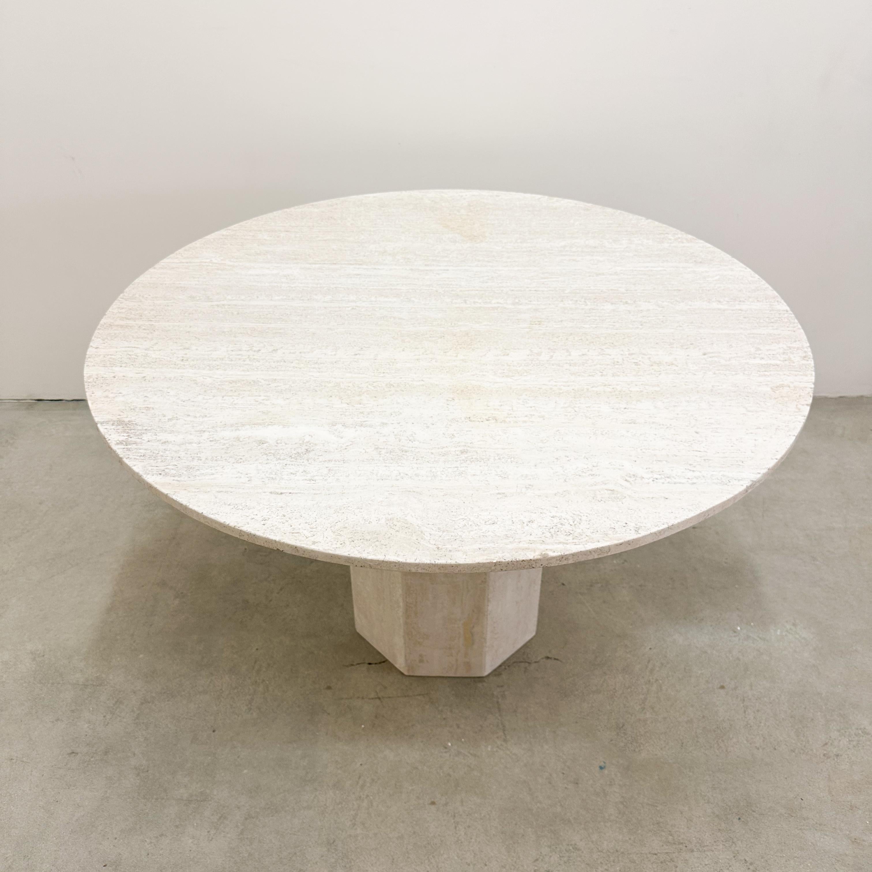 Late 20th Century Vintage 1970s Round Travertine Dining Table, MCM, 48” Pedestal Base