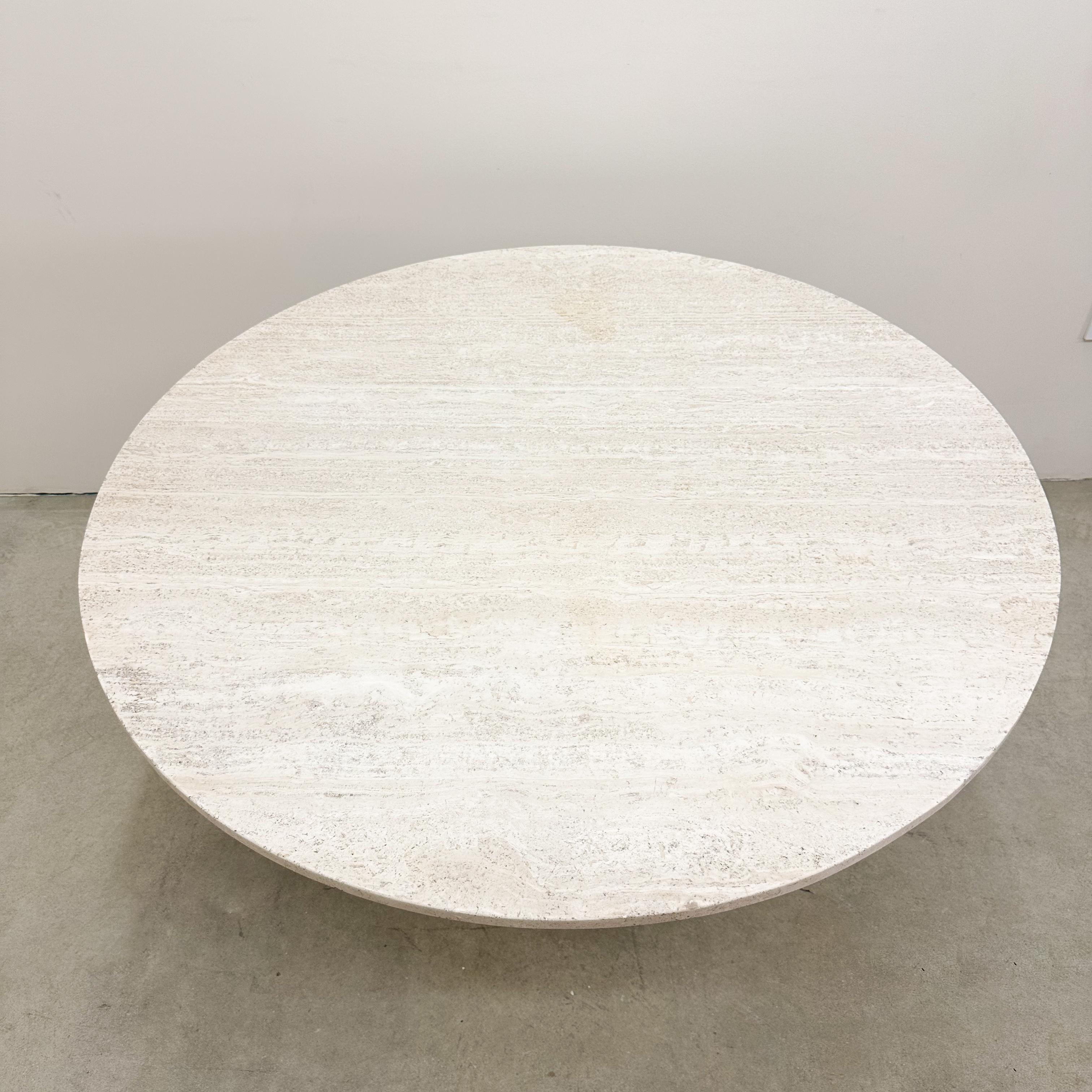 Vintage 1970s Round Travertine Dining Table, MCM, 48” Pedestal Base 1