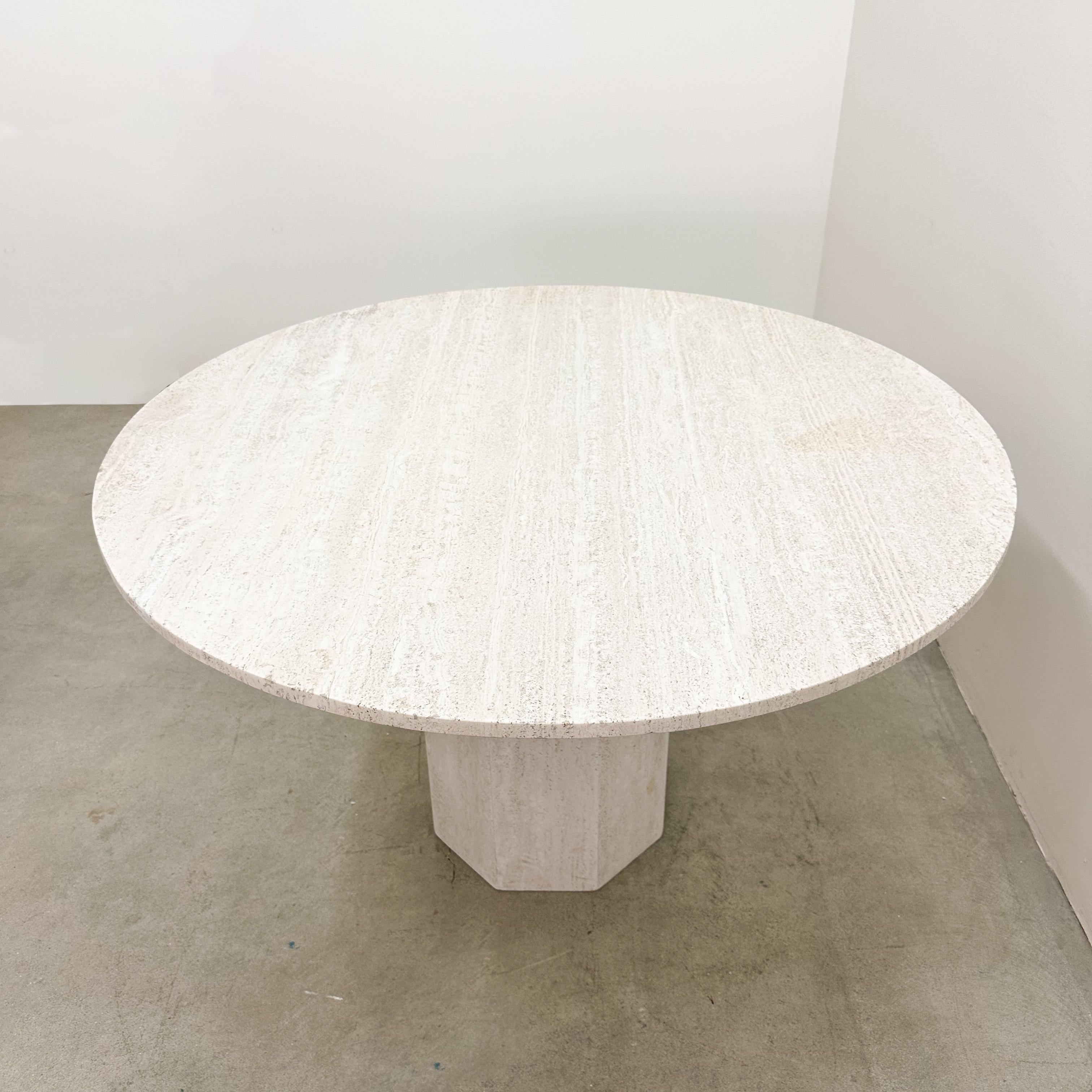 Vintage 1970s Round Travertine Dining Table, MCM, 48” Pedestal Base 2