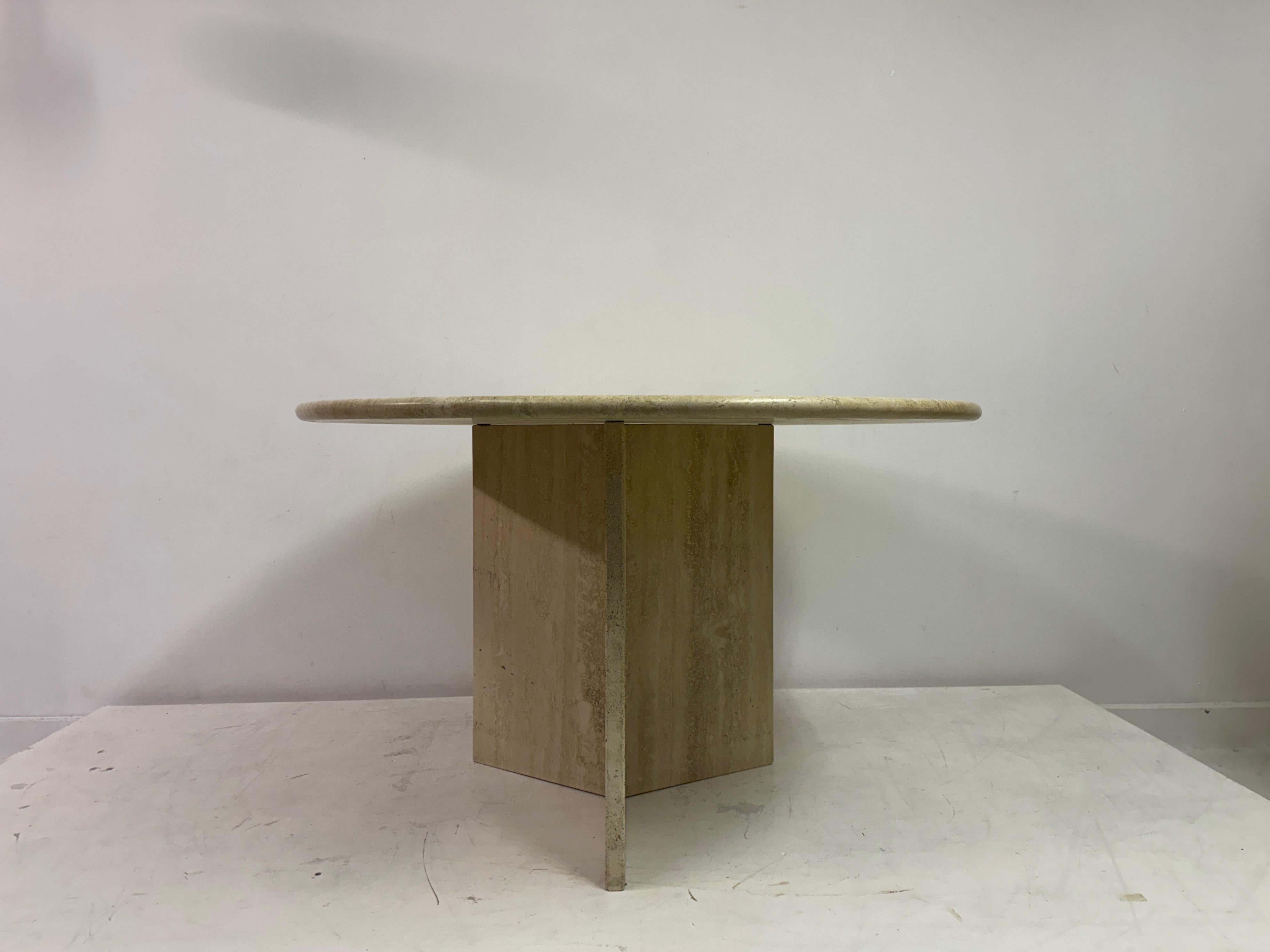 Vintage Round Travertine Dining Table For Sale 4
