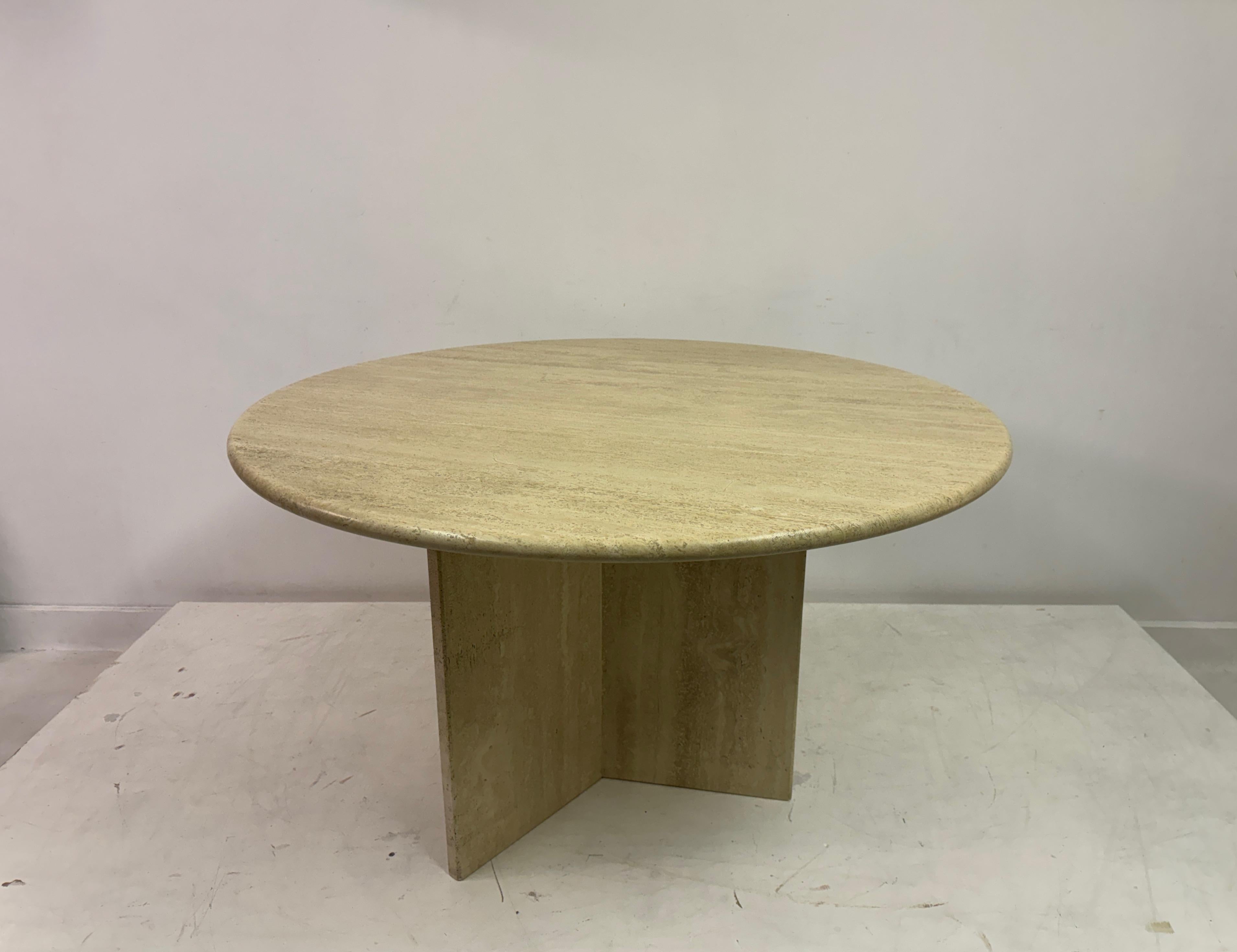 Mid-Century Modern Vintage Round Travertine Dining Table For Sale