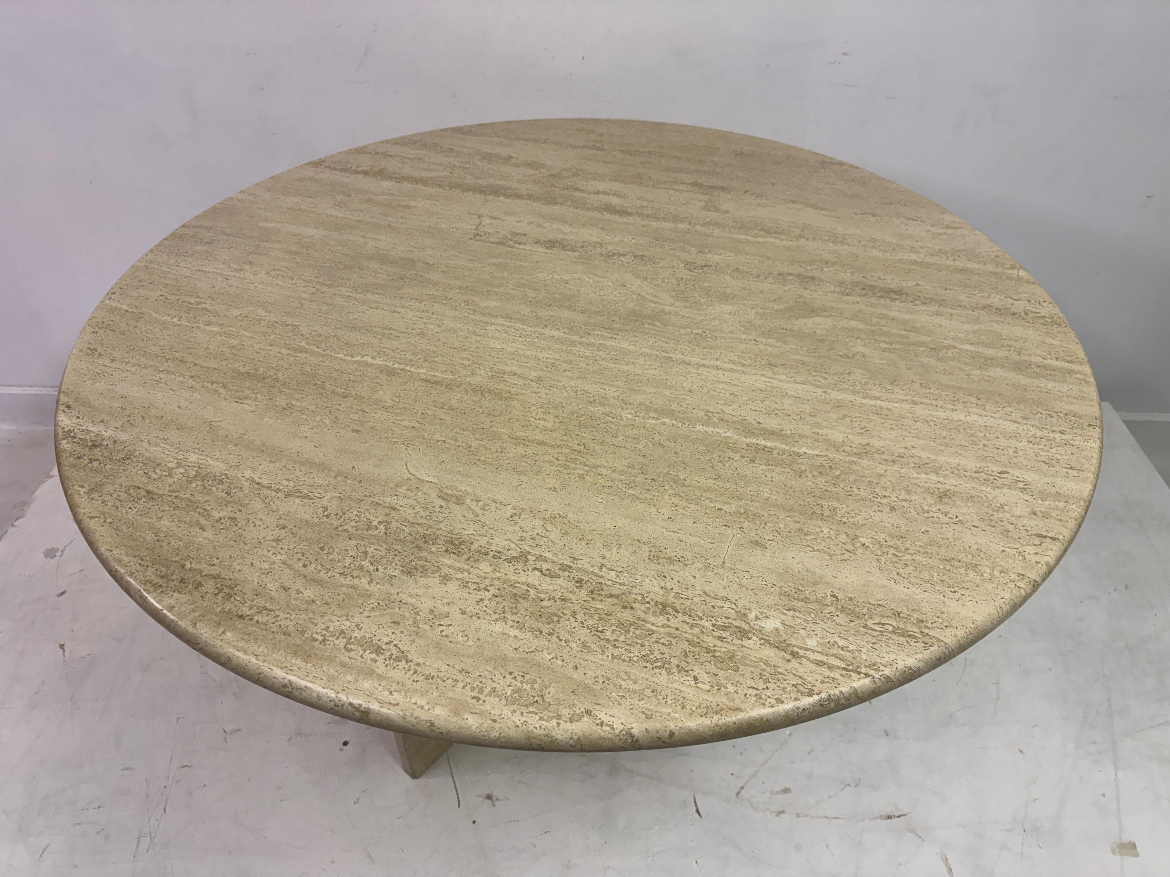 Vintage Round Travertine Dining Table In Good Condition In London, London