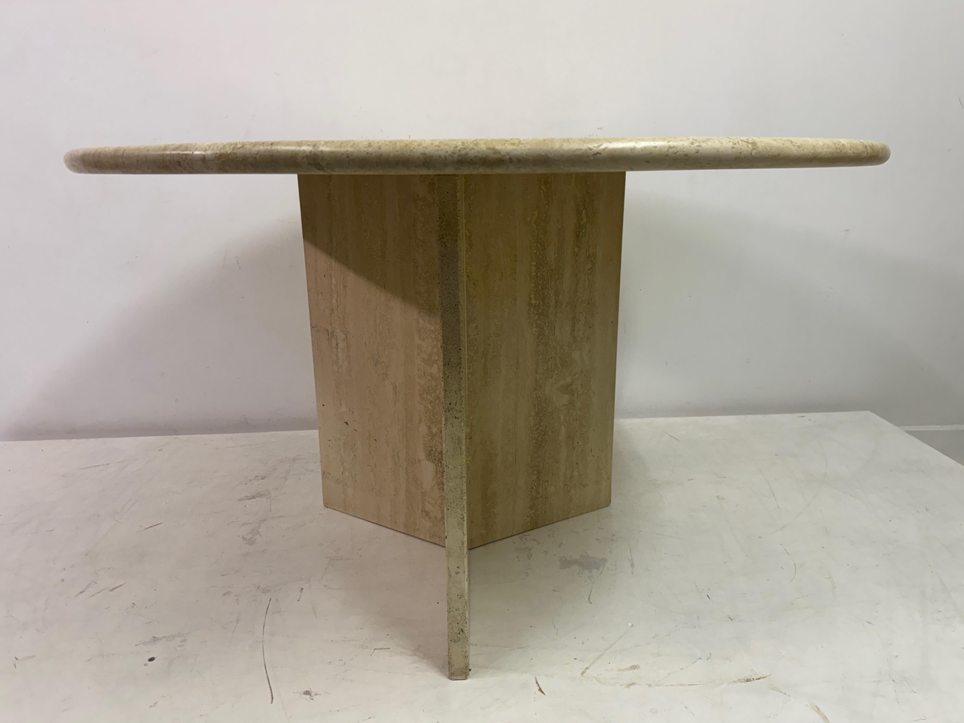 Vintage Round Travertine Dining Table For Sale 2