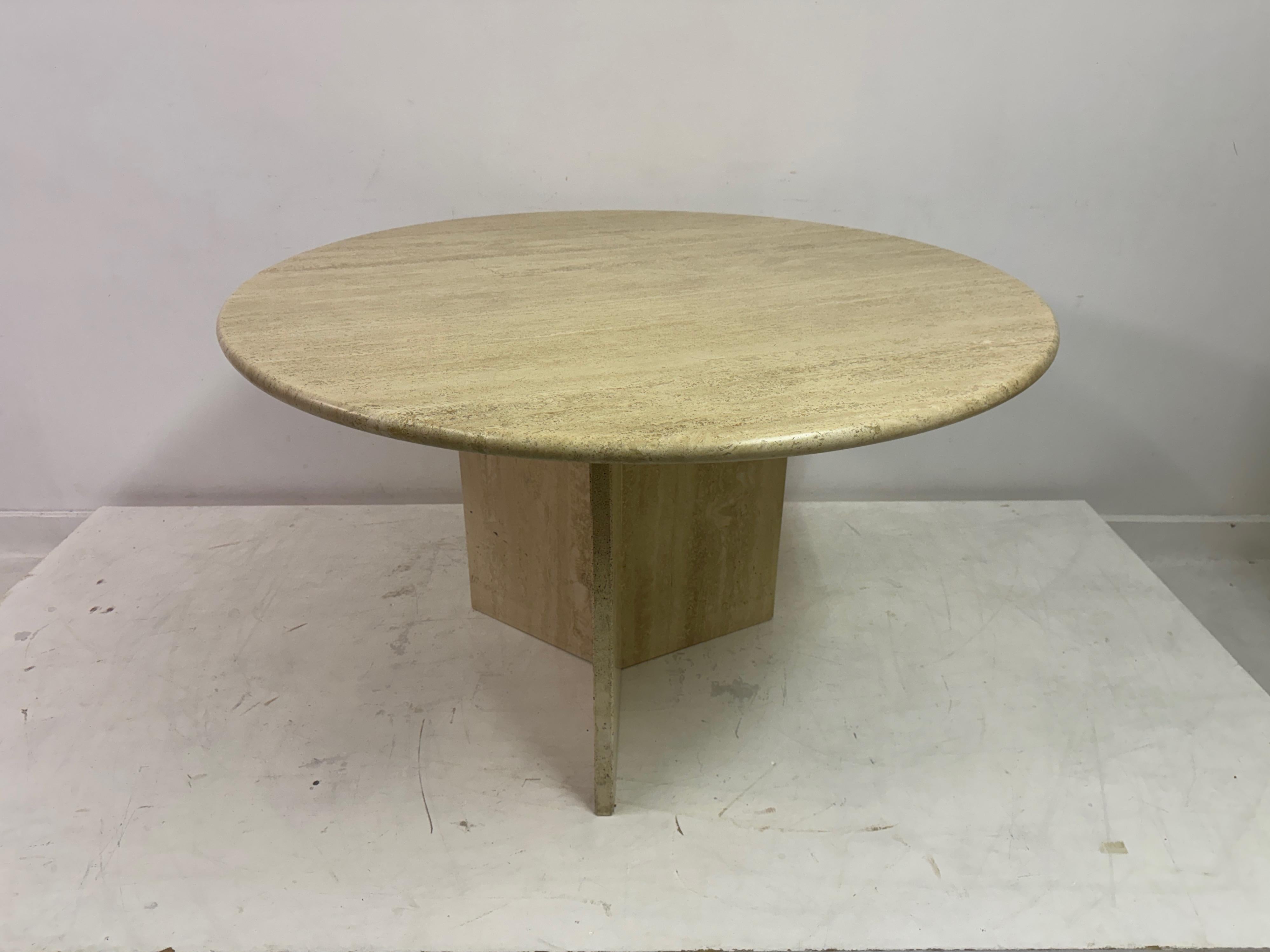 Vintage Round Travertine Dining Table For Sale 3