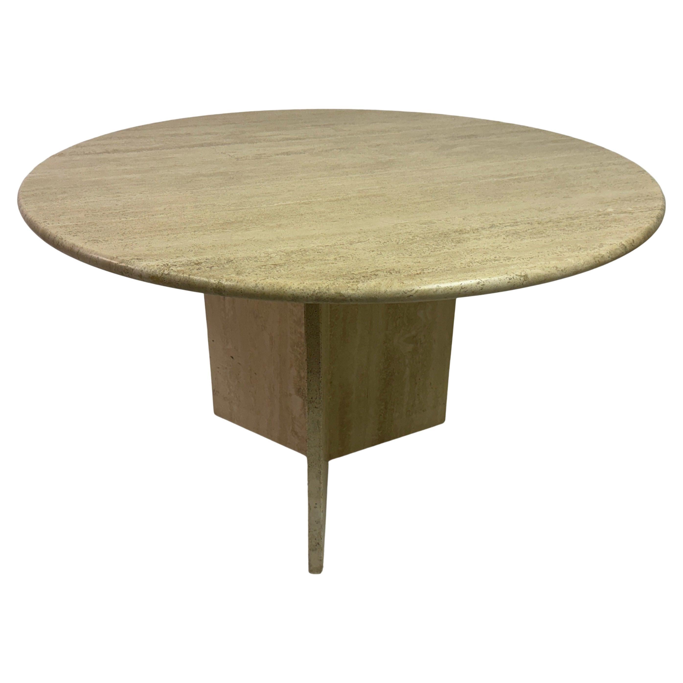 Vintage Round Travertine Dining Table For Sale
