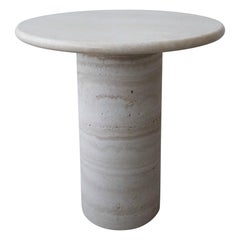 Vintage Round Travertine Side Table
