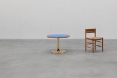 Vintage round tulip coffee table with blue top, France ca. 1960