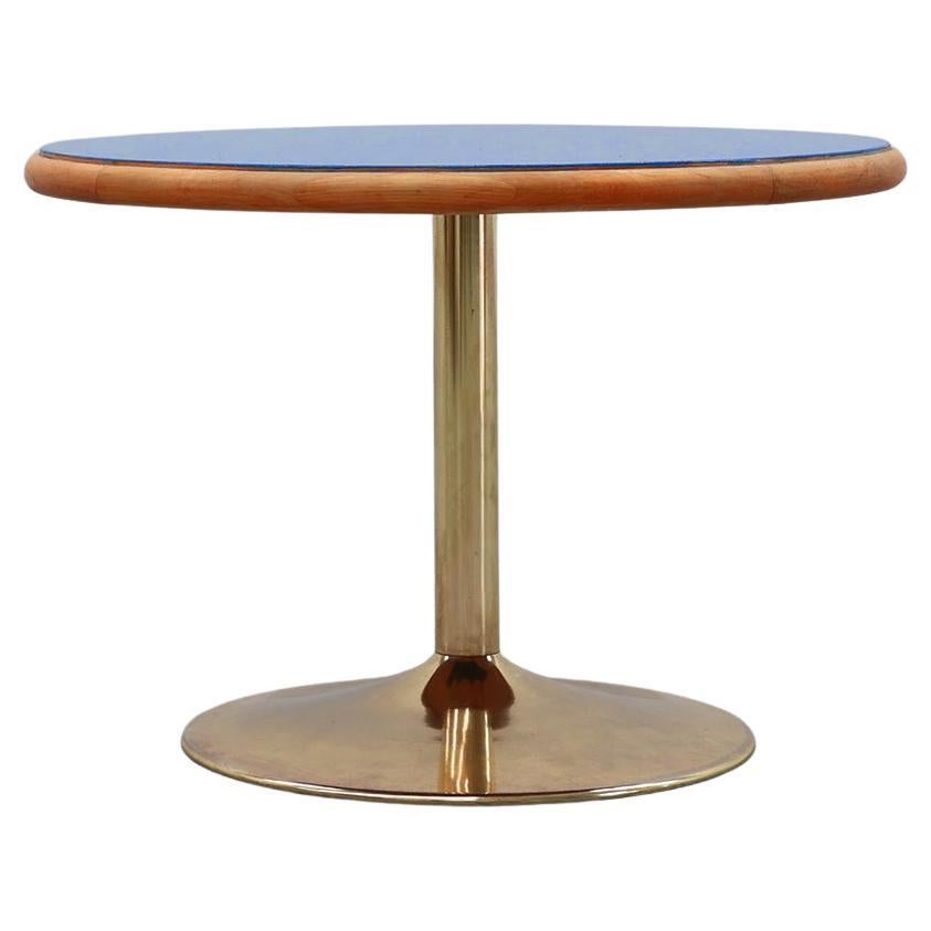 Vintage round tulip coffee table with blue top, France ca. 1960