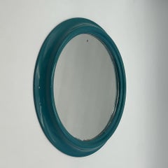 Vintage Round Wall Mirror in Turquoise Blue Made in Italy, 1970s