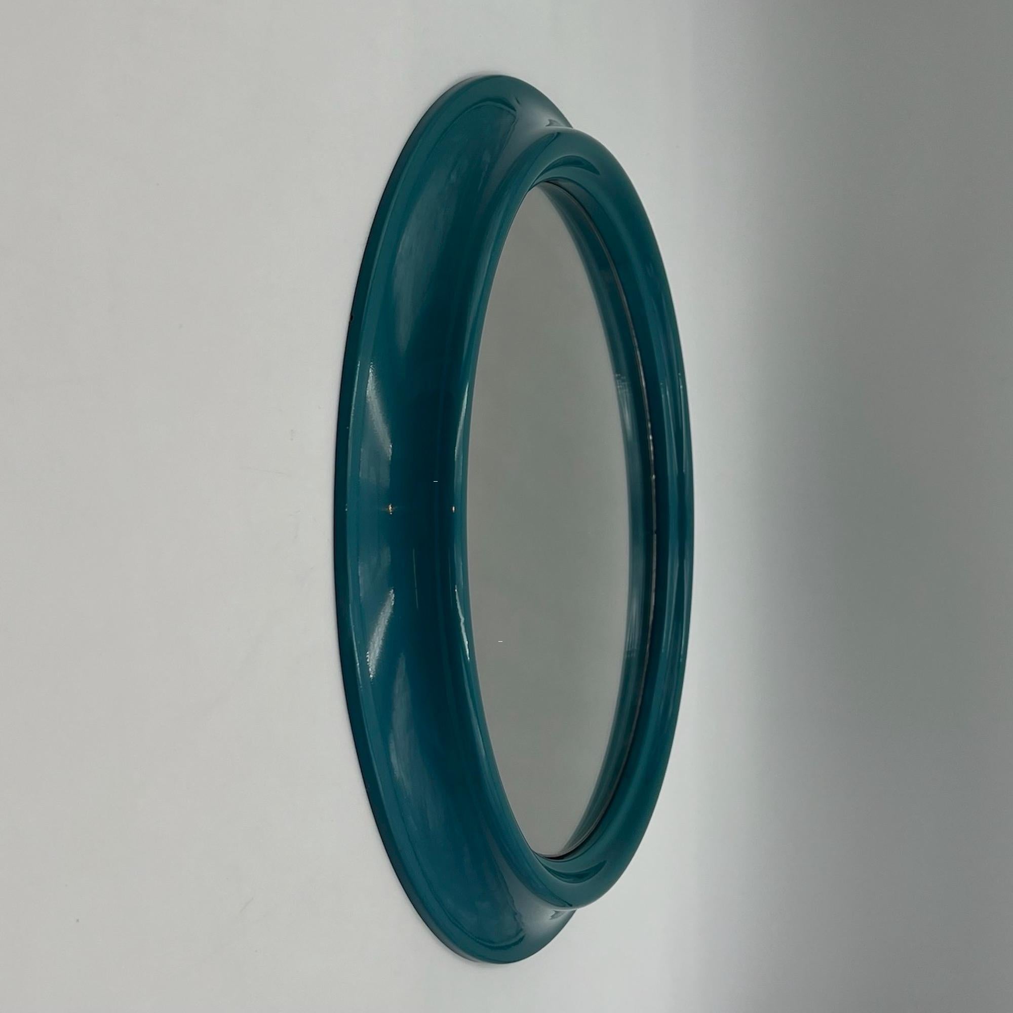 Italian Vintage Round Wall Mirror in Turquoise Blue Made in Italy, 1970s For Sale
