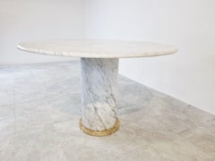 Vintage Round White Marble Dining Table, 1970s