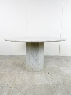 Vintage Round White Marble Dining Table, 1970s