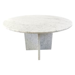 Vintage round White marble dining table 1970s