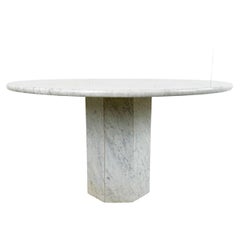 Vintage Round White Marble Dining Table, 1970s