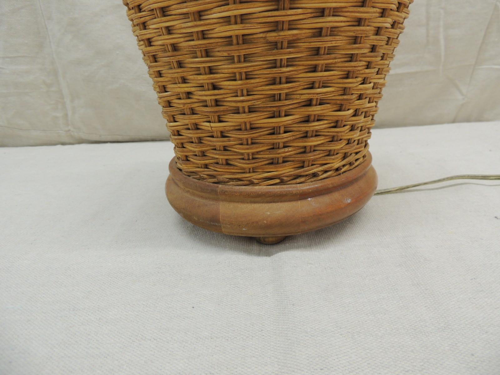 Mid-Century Modern Vintage Round Wicker Table Lamp