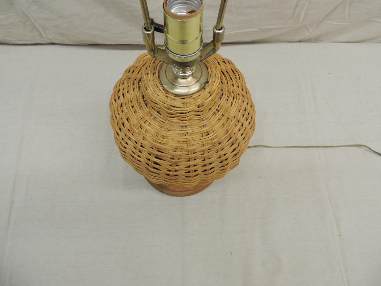 Hand-Crafted Vintage Round Wicker Table Lamp