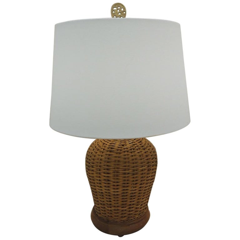 Vintage Round Wicker Table Lamp at 1stDibs