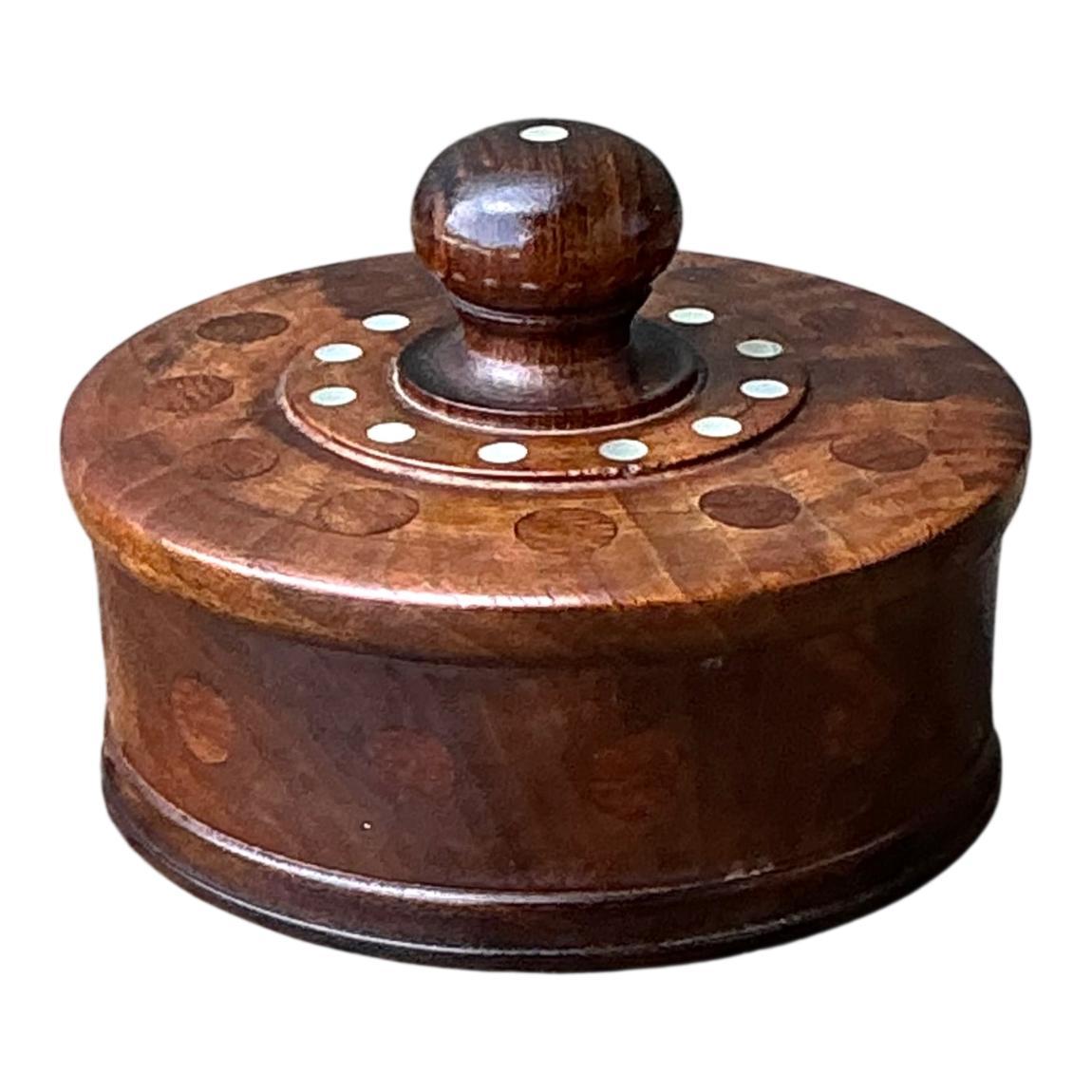 Vintage Round Wood Inlay Trinket Box