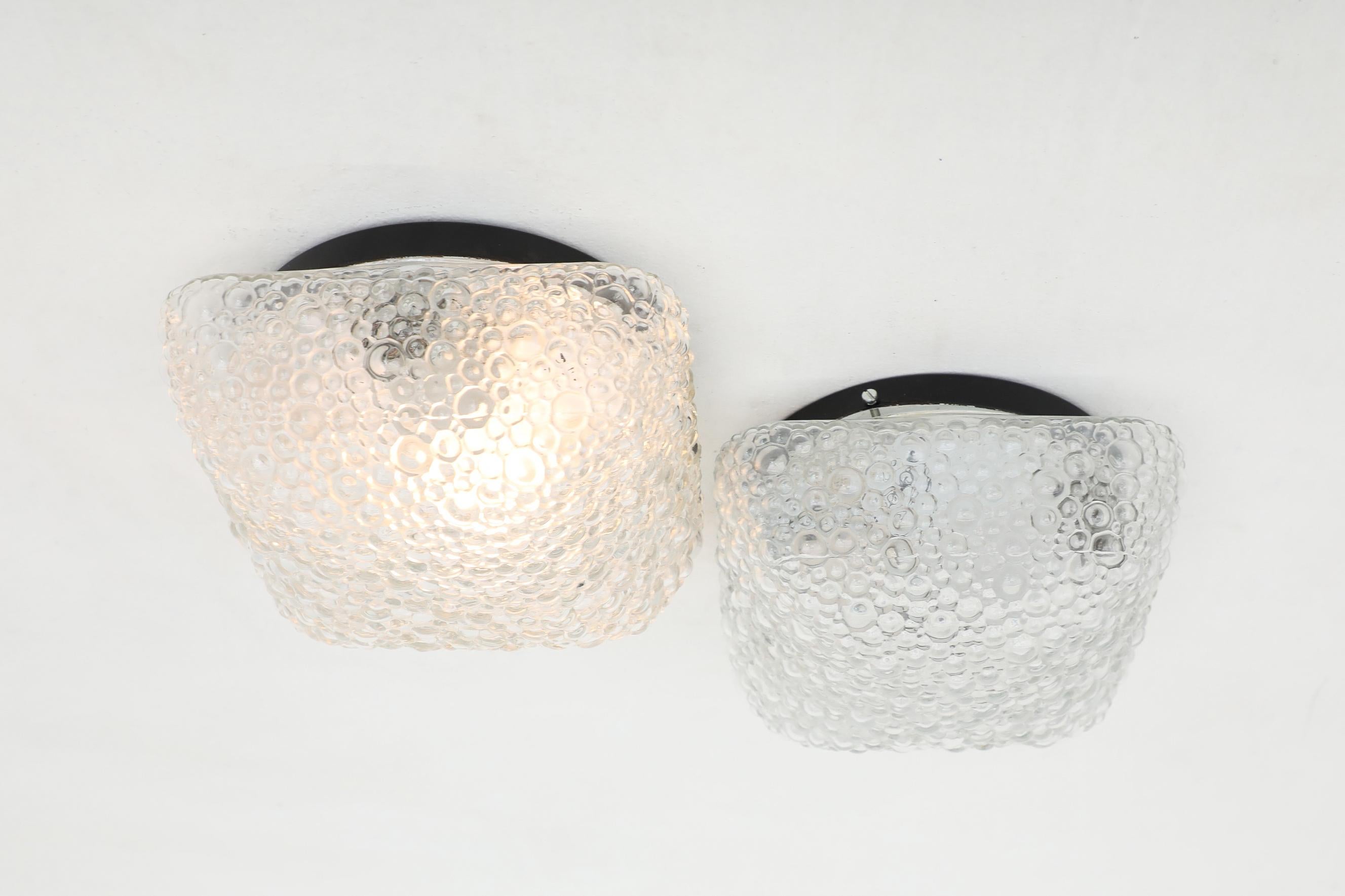Mid-Century Modern Vintage Rounded Square Puffed Pressed Glass Ceiling or Wall Sconces For Sale