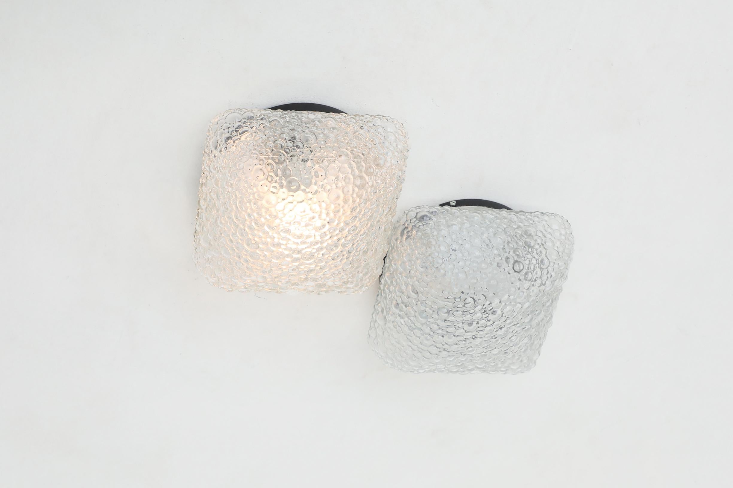Dutch Vintage Rounded Square Puffed Pressed Glass Ceiling or Wall Sconces For Sale