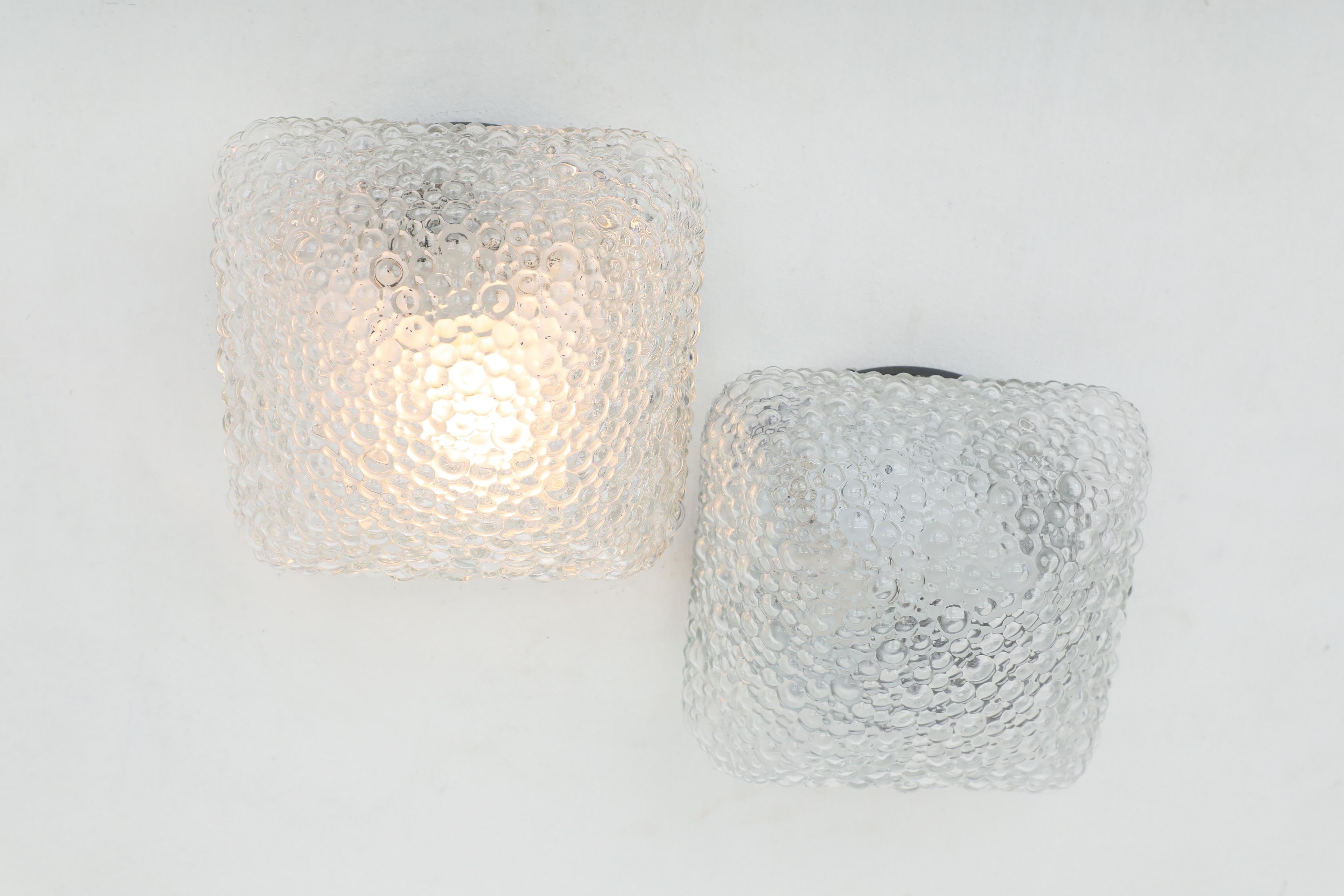 Vintage Rounded Square Puffed Pressed Glass Ceiling or Wall Sconces In Good Condition For Sale In Los Angeles, CA