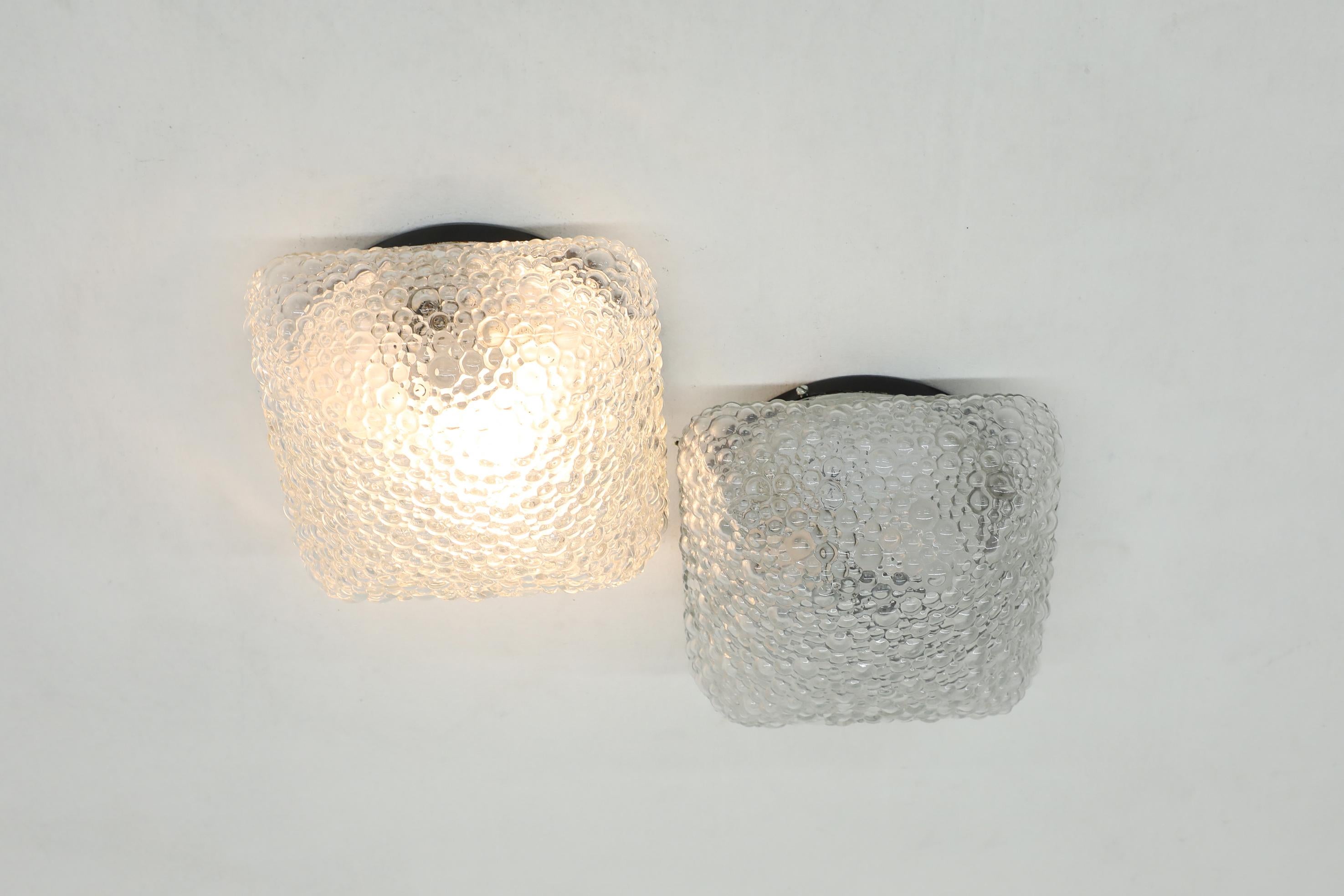 Mid-20th Century Vintage Rounded Square Puffed Pressed Glass Ceiling or Wall Sconces For Sale