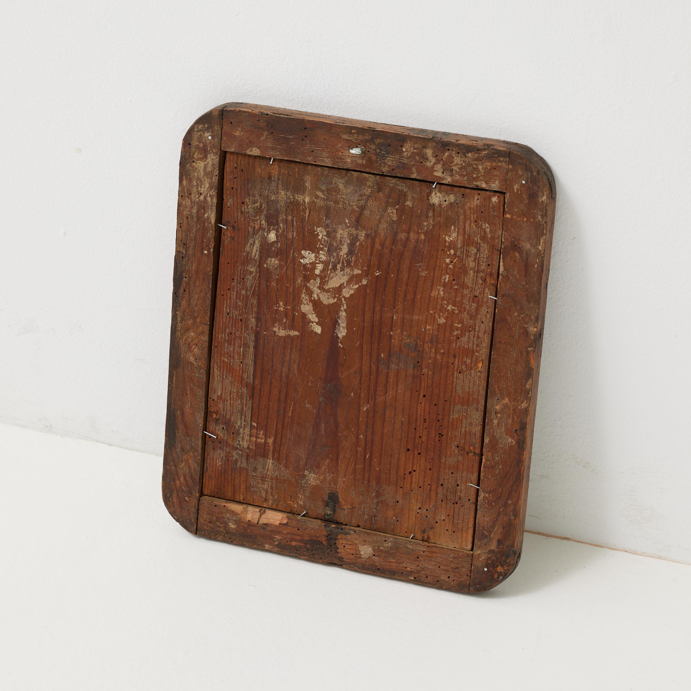 Specchio vintage in legno arrotondato con patina originale, Spagna circa 1950 in vendita 3