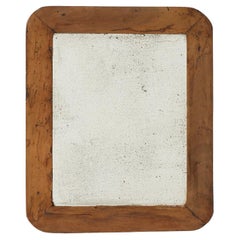Vintage Rounded Wood Mirror with Original Patina, Spain circa 1950
