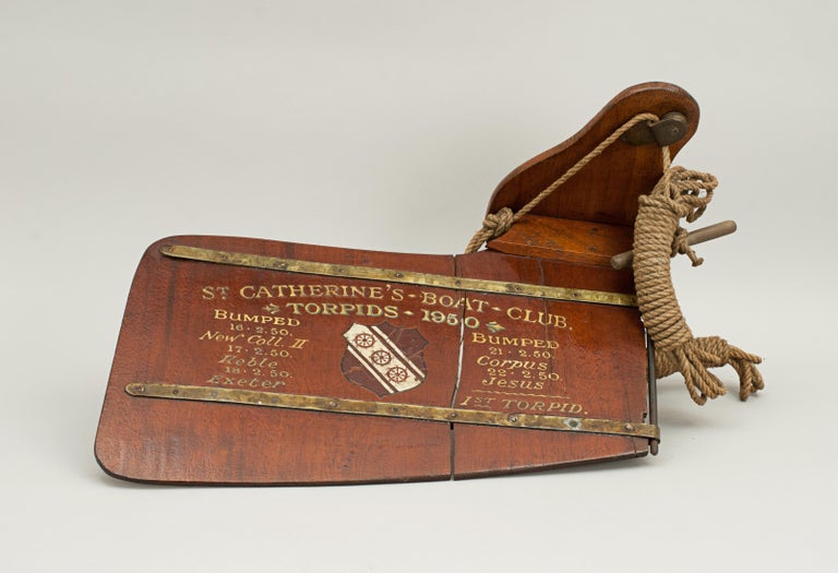 vintage rowing rudder trophy with team photo, oxford uni