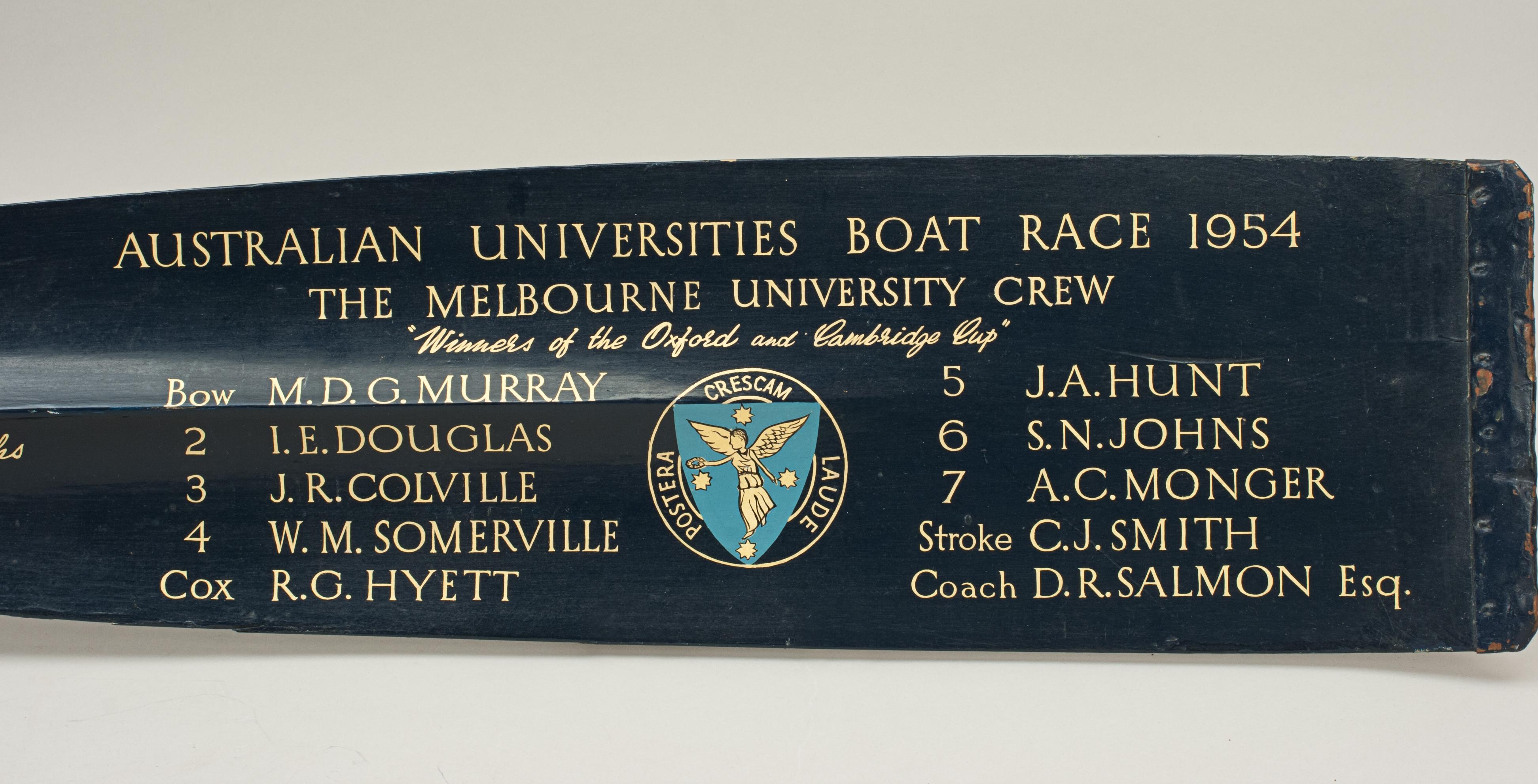 Vintage Rowing Trophy Blade 1954 Australian University Regatta at