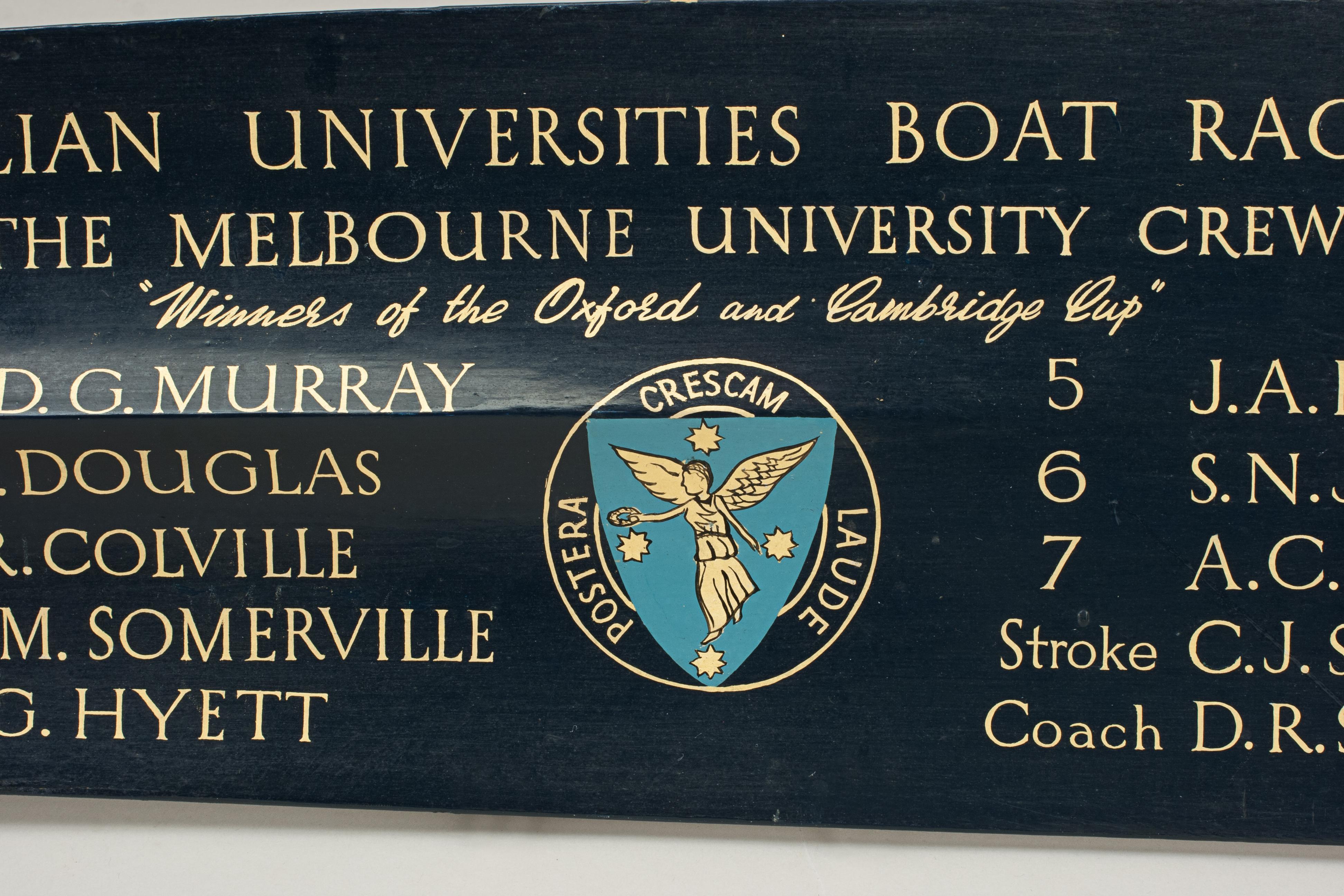 Vintage Rowing Trophy Blade 1954 Australian University Regatta at