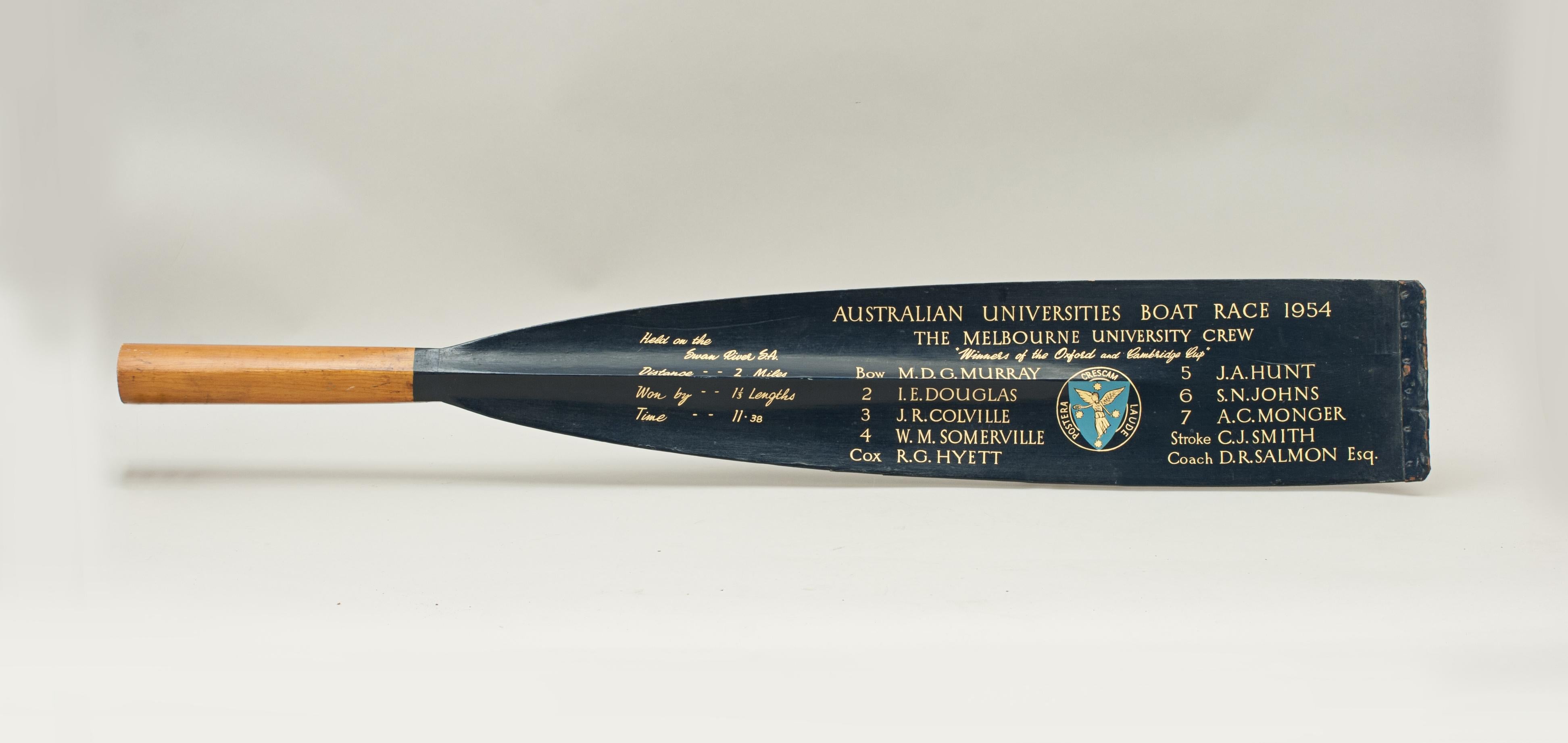 Vintage Rowing Trophy Blade 1954 Australian University Regatta at