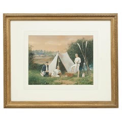 Vintage Rowing Watercolour Painting, the Rowers Camp, Henry Stephen Ludlow