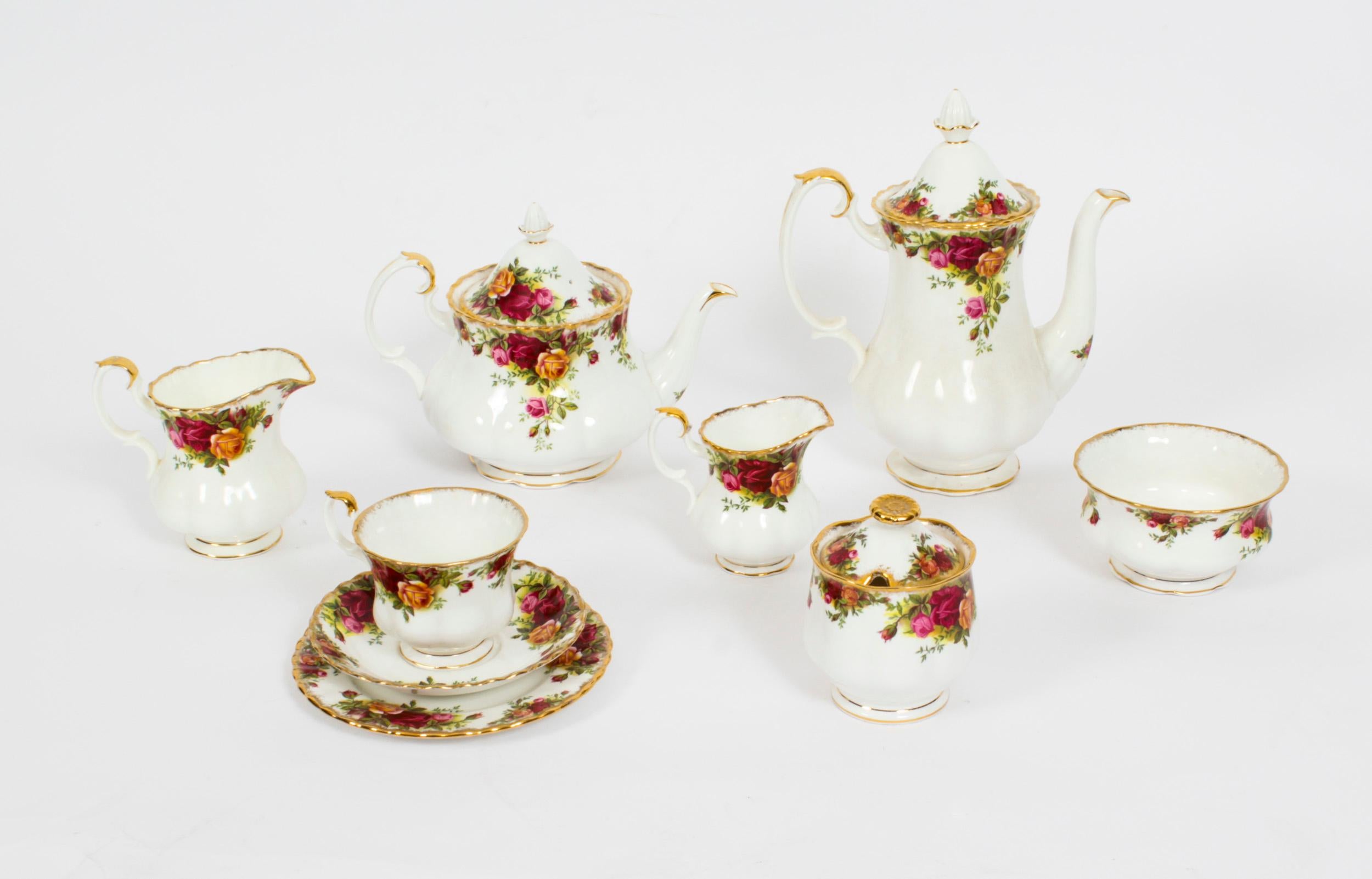 This is a wonderful vintage 50 piece tea, coffee service by Royal Albert China, the design is called Old Country Roses, Circa 1960 in date.

It is beautifully made of fine bone china porcelain with hand enamelled floral decoration.

There is no