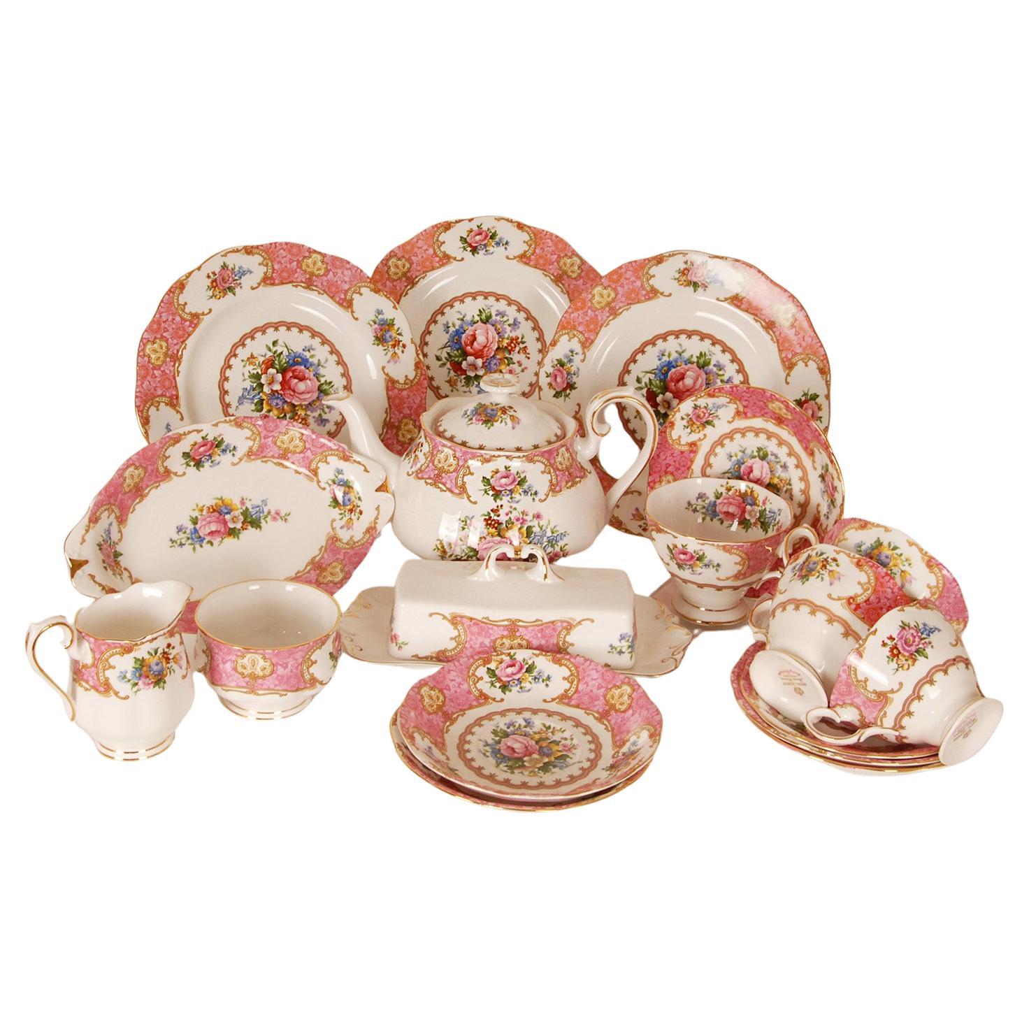 Vintage Royal Albert Bone China Tea Set and Plates Lady Carlyle Pattern 14 Pcs
