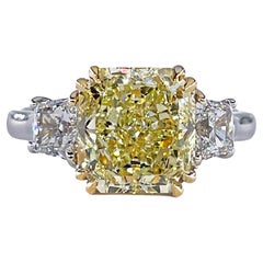 Retro Royal Asscher GIA 4.32ctw Natural Fancy YELLOW Radiant Cut Diamond Ring