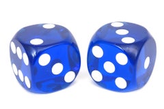 Vintage Royal Blue And White Resin Dice Desk Accessory Or Sculpture Pair Of
