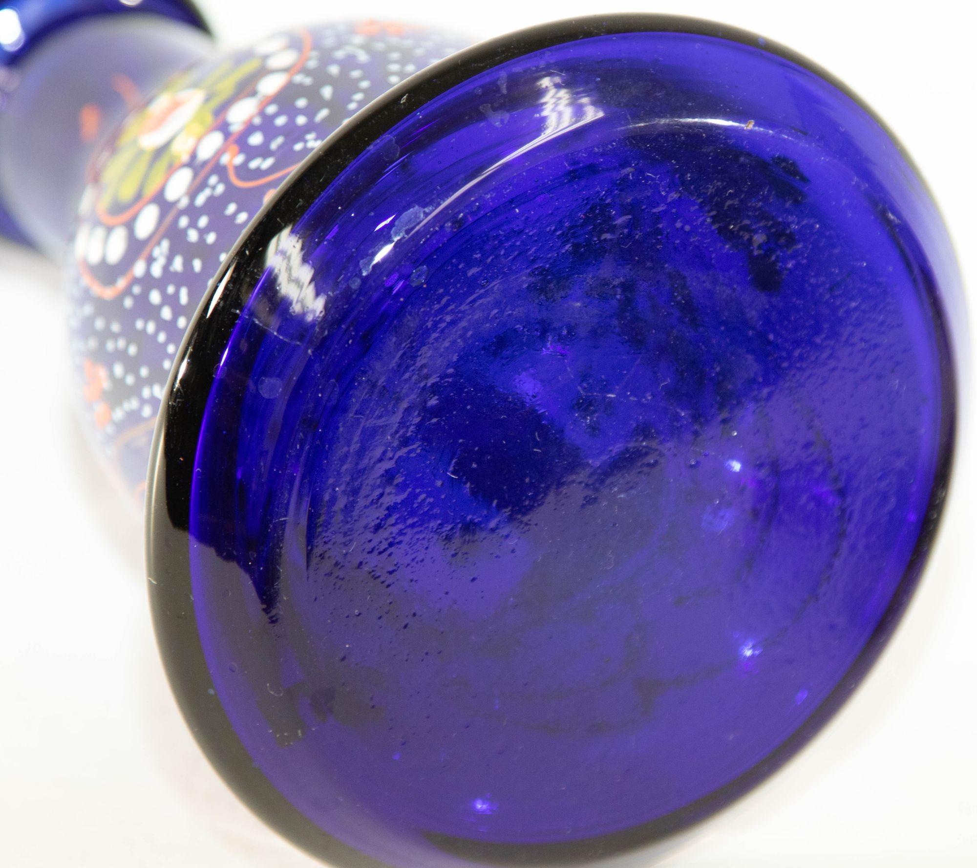 Islamic Vintage Royal Blue Opaque Enameled Bohemian Glass Hookah Base For Sale