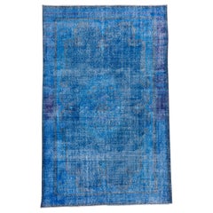 Vintage Royal Blue Overdyed Wool Rug, Shabby Chic