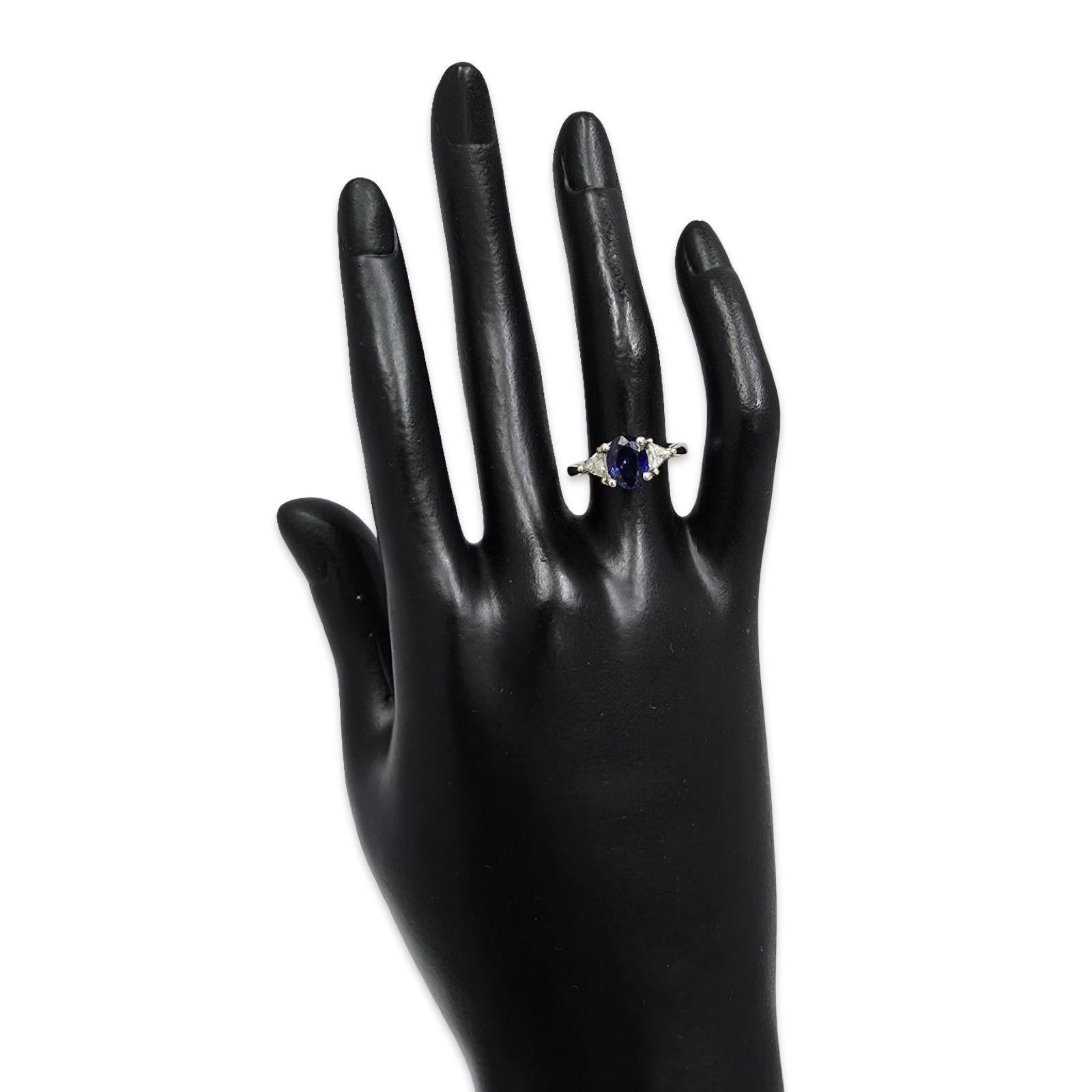 Vintage Royal Blue Sapphire & Trillion Diamond Ring 2.40ctw, 14K White Gold For Sale 1