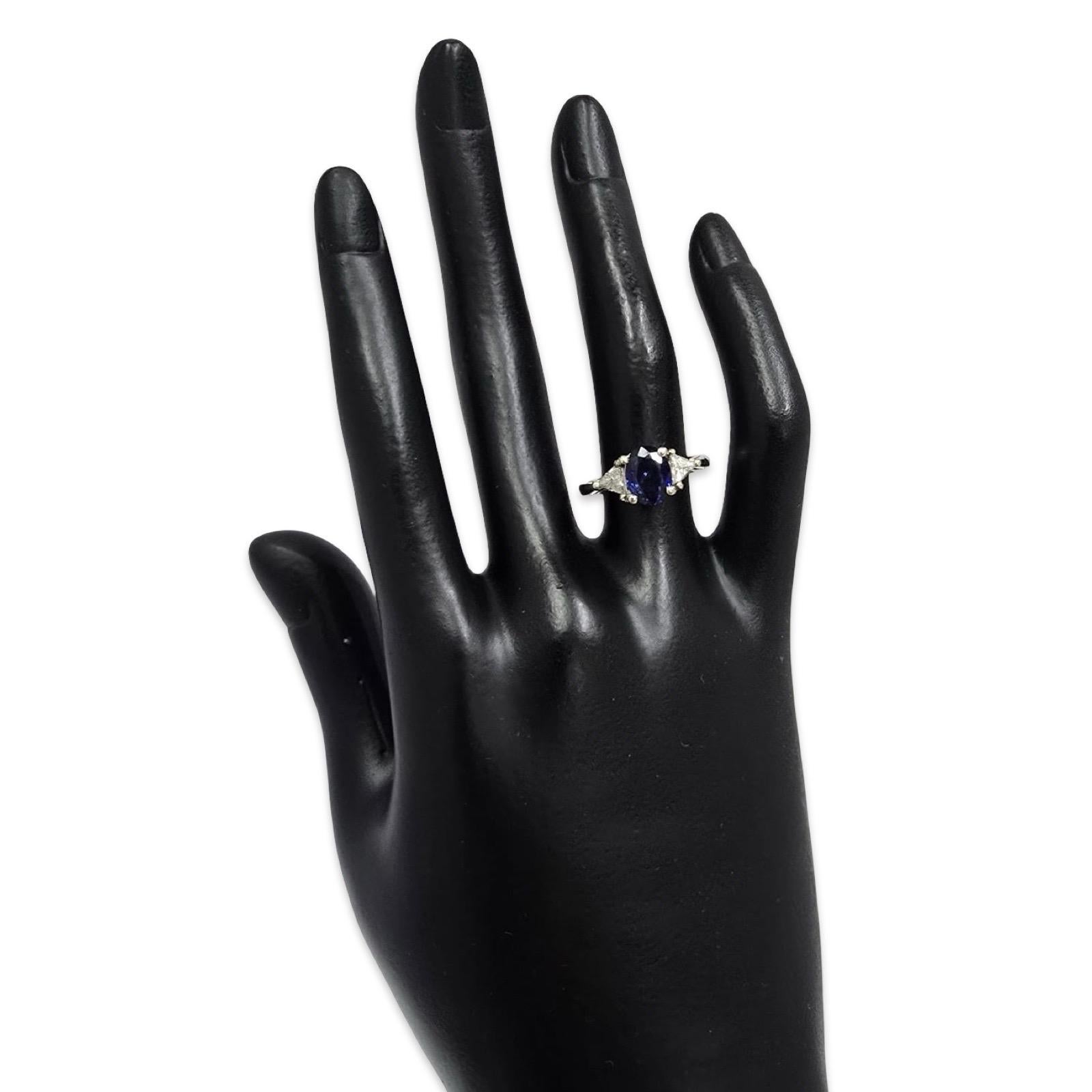 Vintage Royal Blue Sapphire & Trillion Diamond Ring 2.40ctw, 14K White Gold For Sale 2