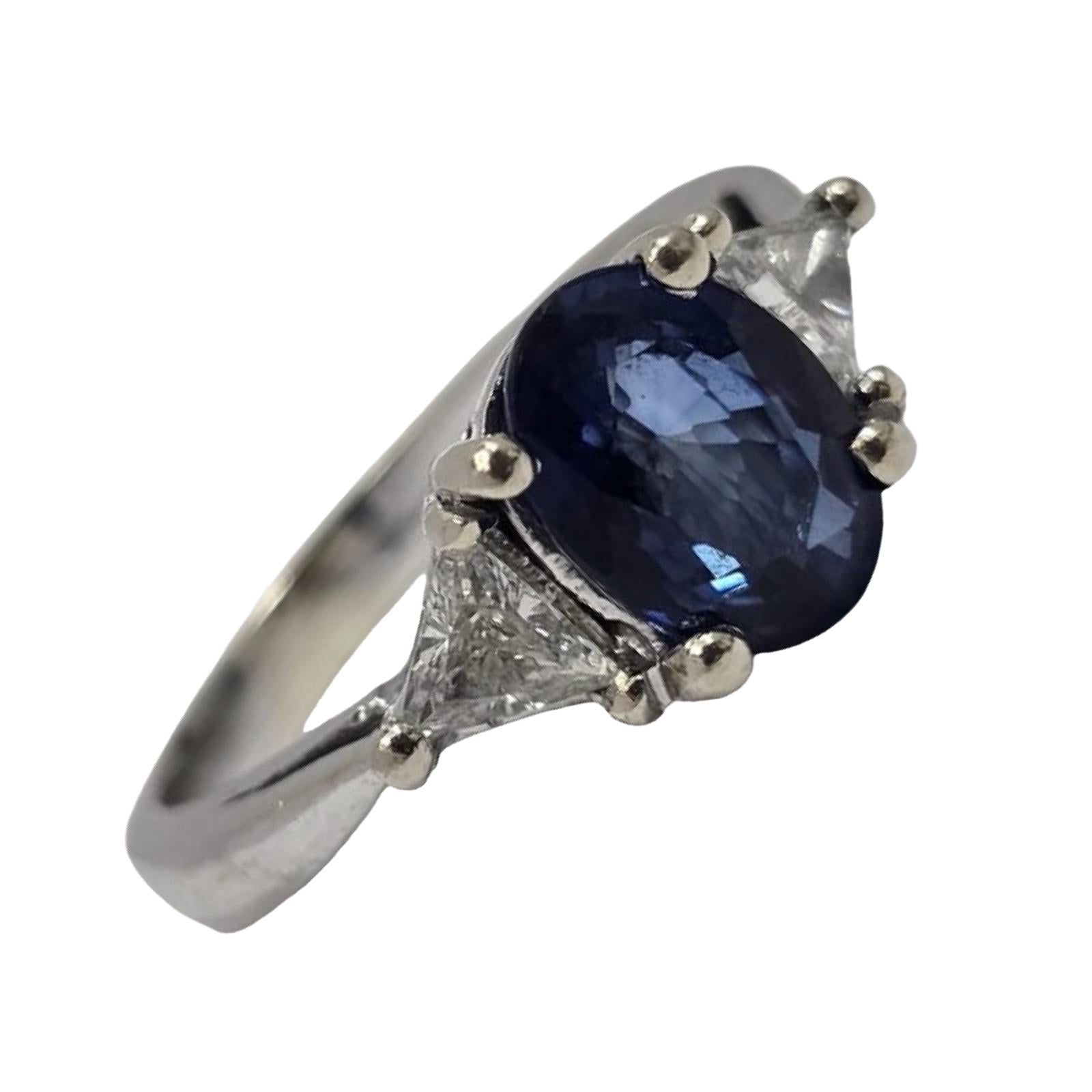 Vintage Royal Blue Sapphire
Trillion Diamond Ring 2.40ctw, 14K White Gold