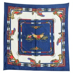 Pañuelo Vintage de Seda Azul Real con Motivo de Carruajes de Caballos Reales Británicos
