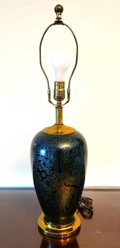 Lampada da tavolo Royal Brierley d'epoca iridescente firmata