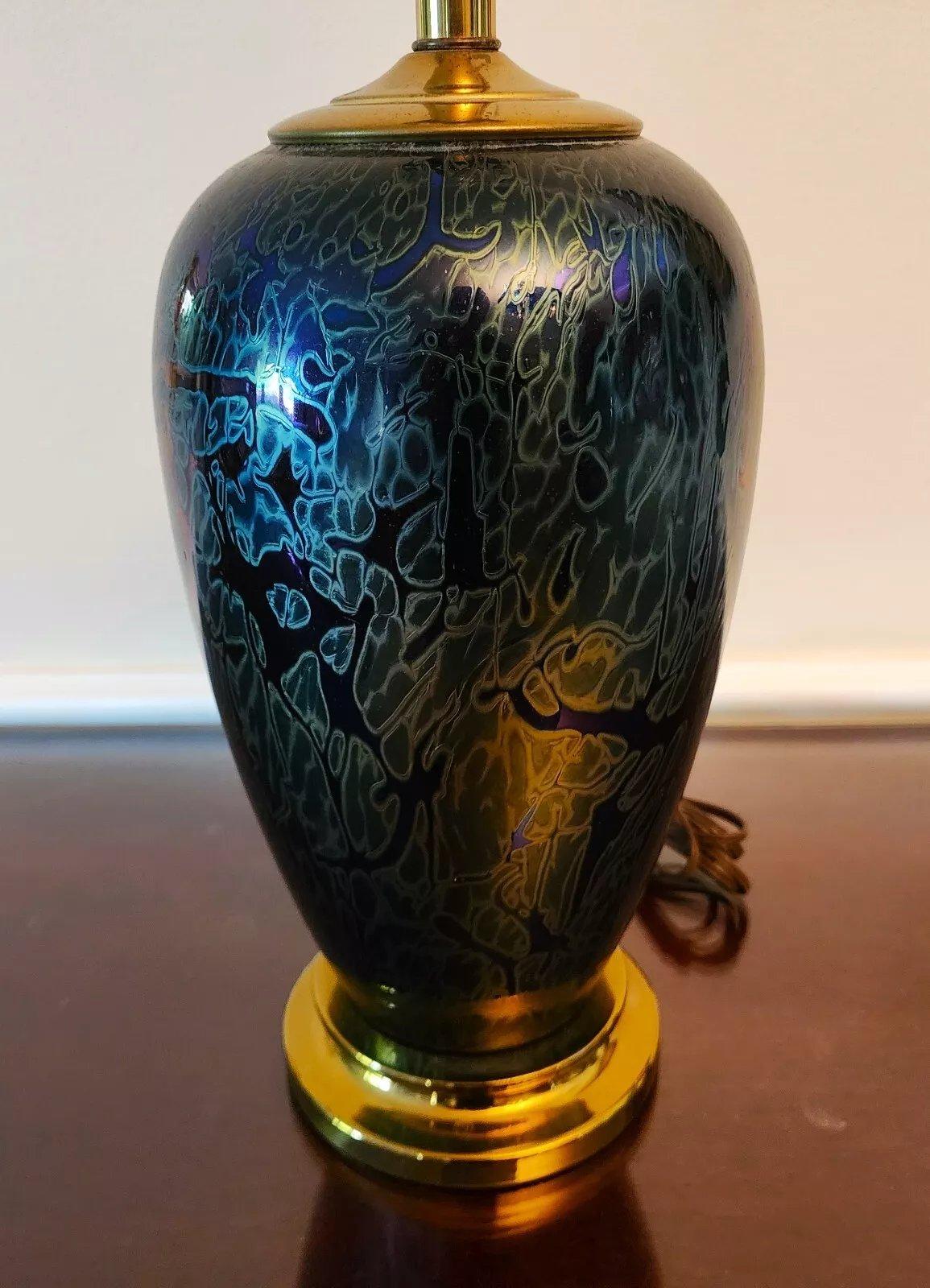Hollywood Regency Vintage Royal Brierley Table Lamp Iridescent Signed