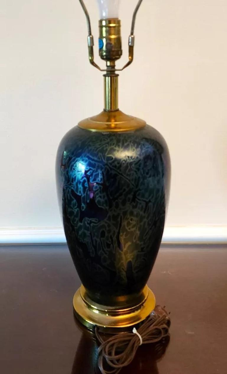 20th Century Vintage Royal Brierley Table Lamp Iridescent Signed